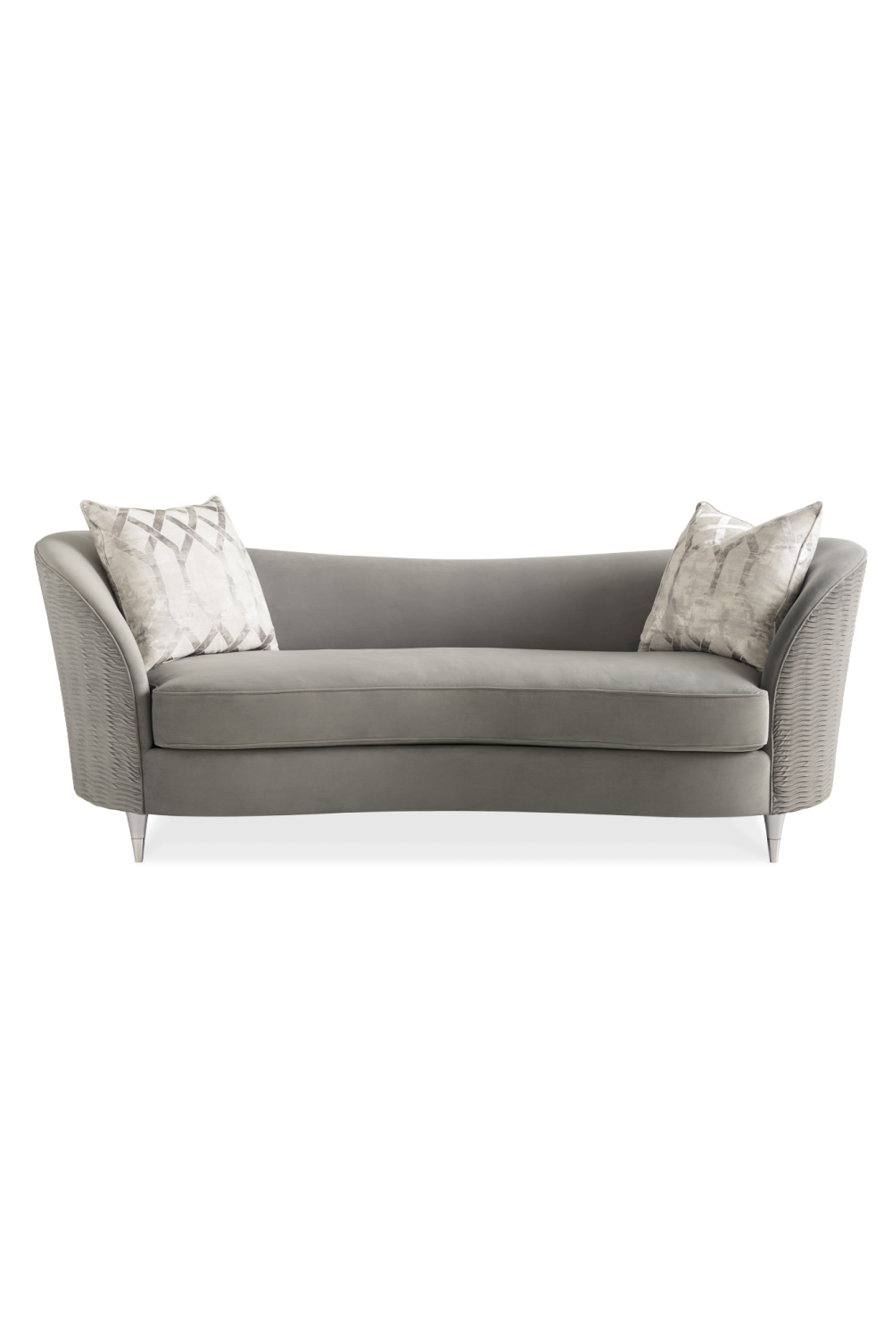 Gray Velvet Curved Sofa | Caracole Farrah | Caracole.eu.com