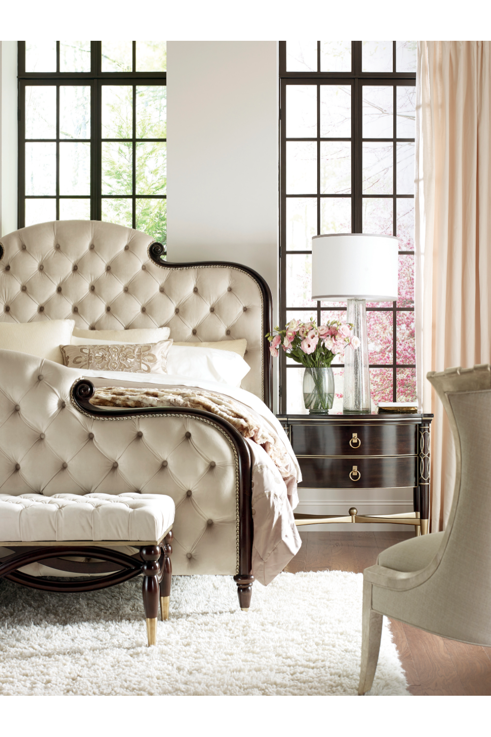 Cream Tufted Silk California King Bed | Caracole Everly | Caracole.eu.com