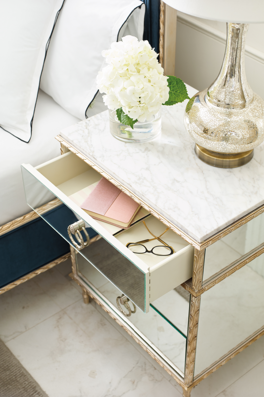 Mirrored Vintage Style Nightstand | Caracole Fontainebleau | Caracole.eu.com