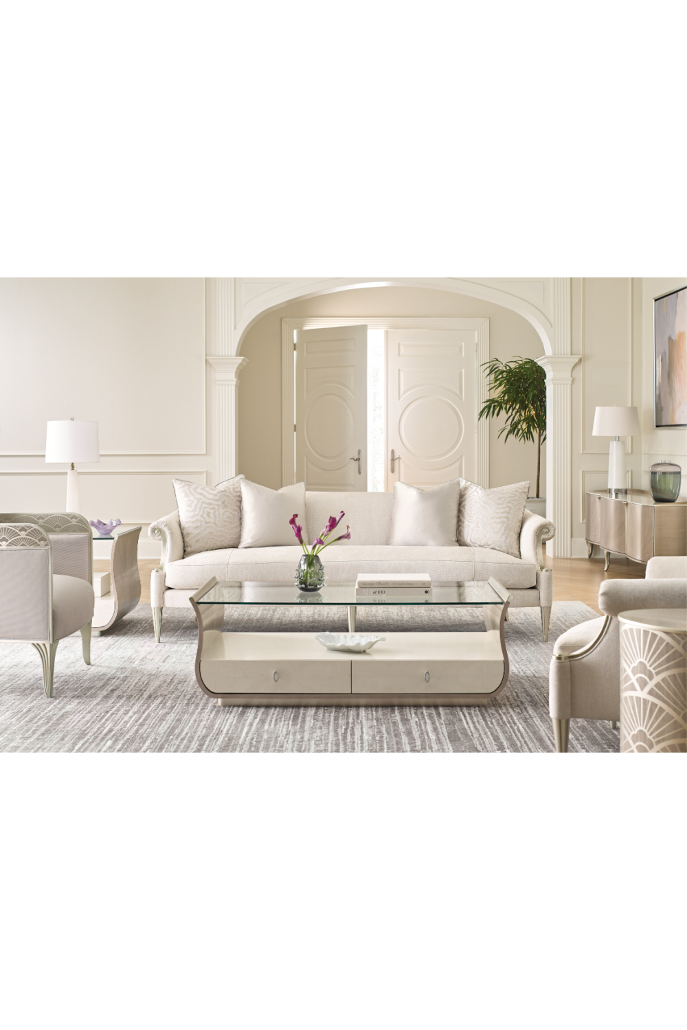 Fan Motif Cream Barrel Chair | Caracole Lillian | Caracole.eu.com