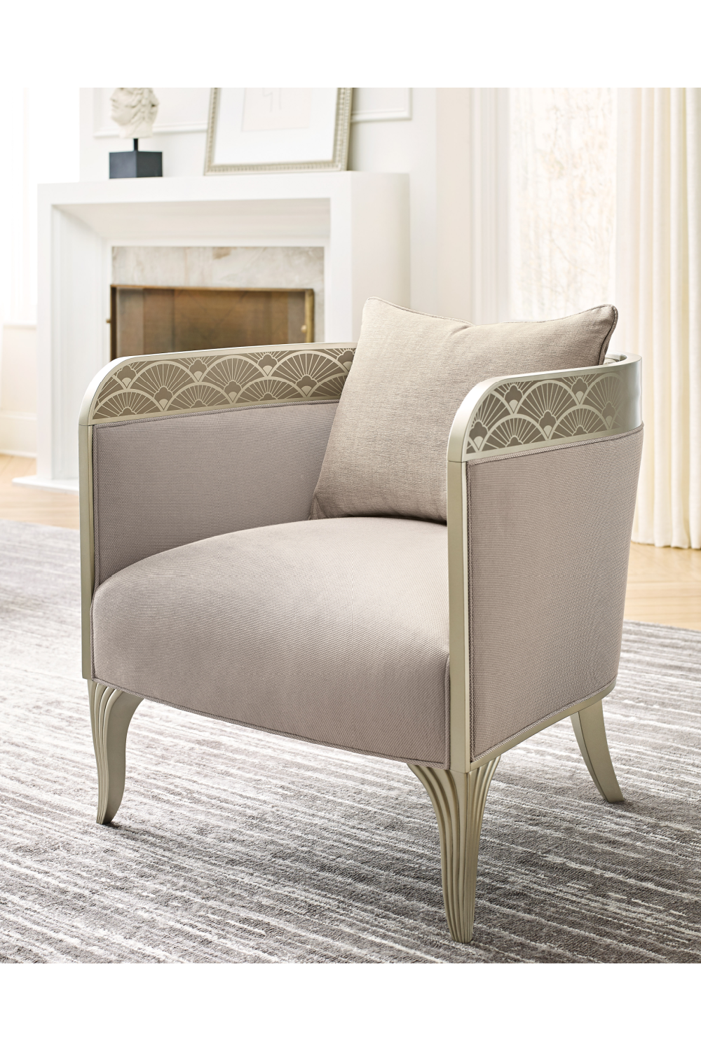 Fan Motif Cream Barrel Chair | Caracole Lillian | Caracole.eu.com