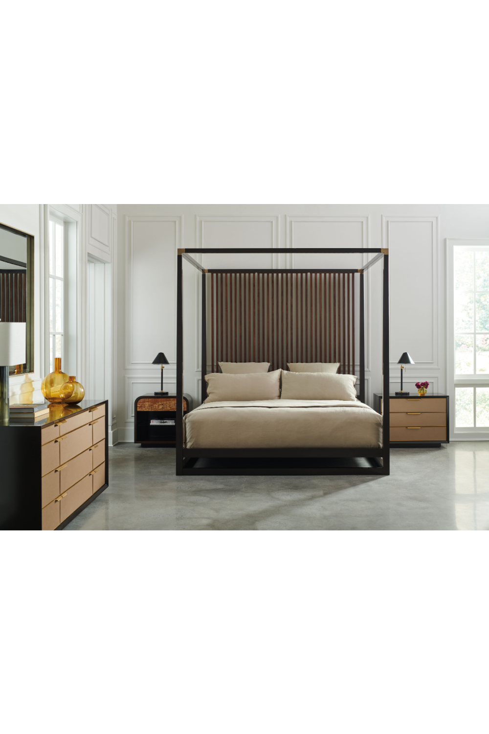 Brown Wooden Canopy Bed | Caracole Pinstripe | Caracole.eu.com