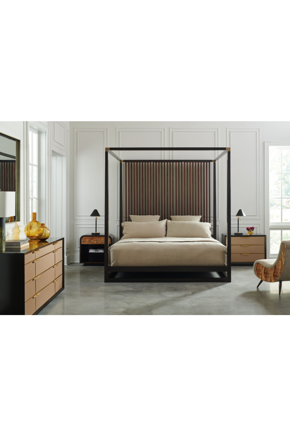 Brown Wooden Canopy Bed | Caracole Pinstripe | Caracole.eu.com