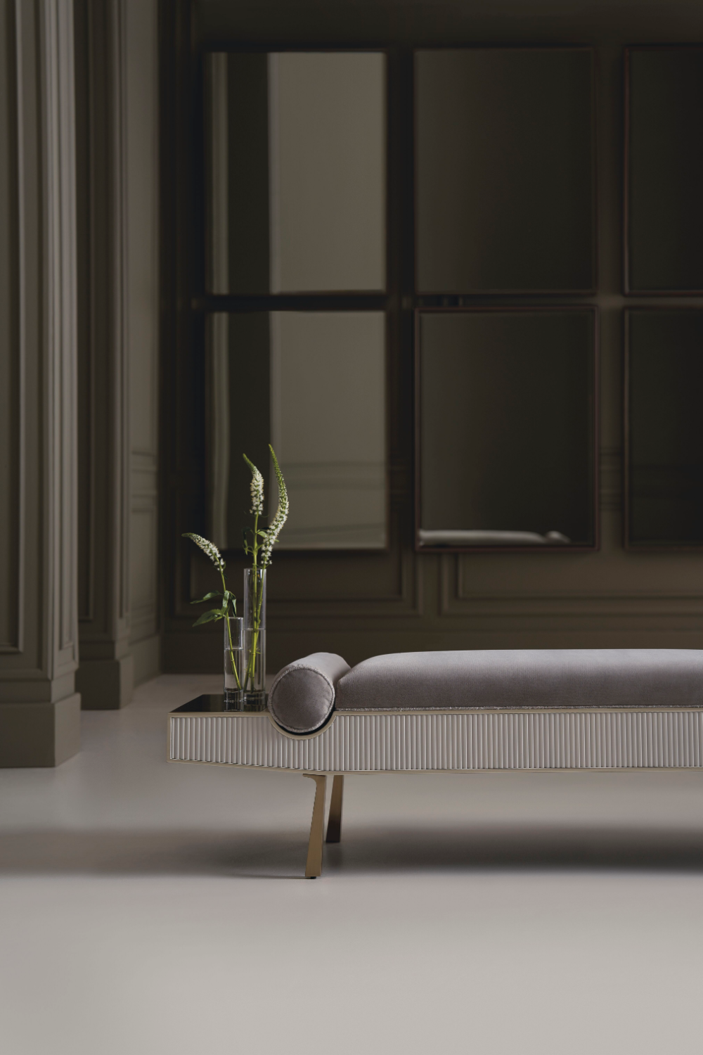 Gray Mohair Modern Bench | Caracole Roll Play | Caracole.eu.com