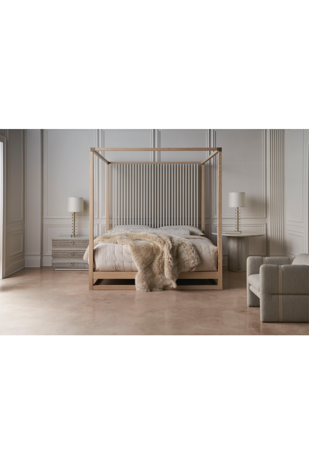 Light Oak Canopy Bed | Caracole Pinstripe | Caracole.eu.com