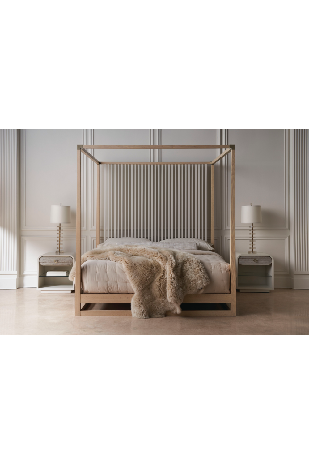 Light Oak Canopy Bed | Caracole Pinstripe | Caracole.eu.com