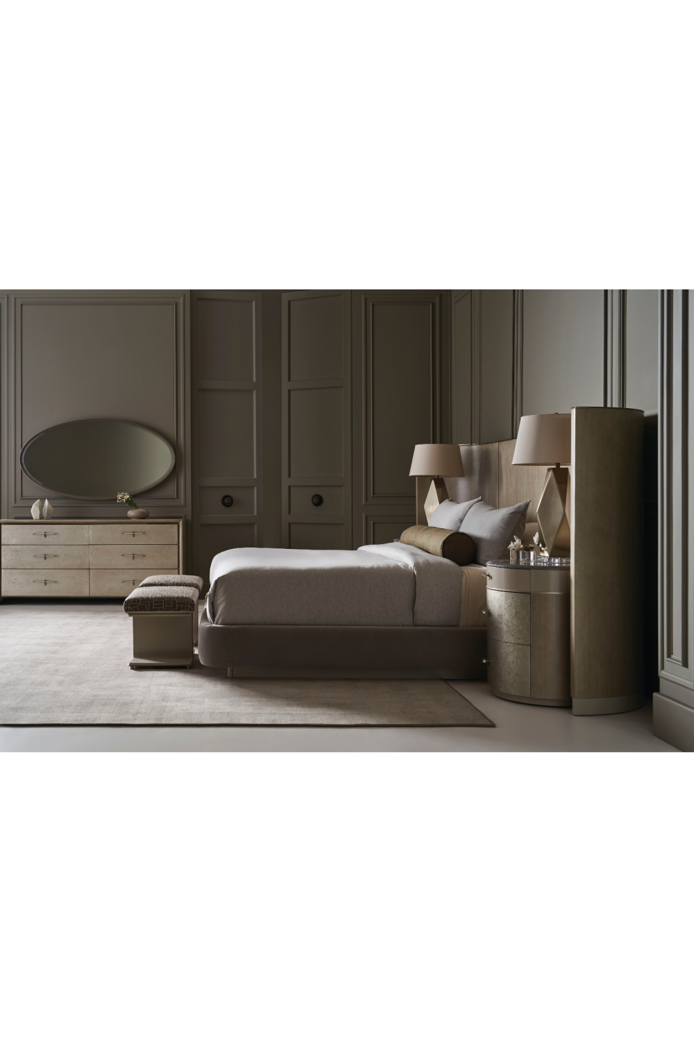 Gray Minimalist Winged Bed | Caracole Dream Chaser | Caracole.eu.com