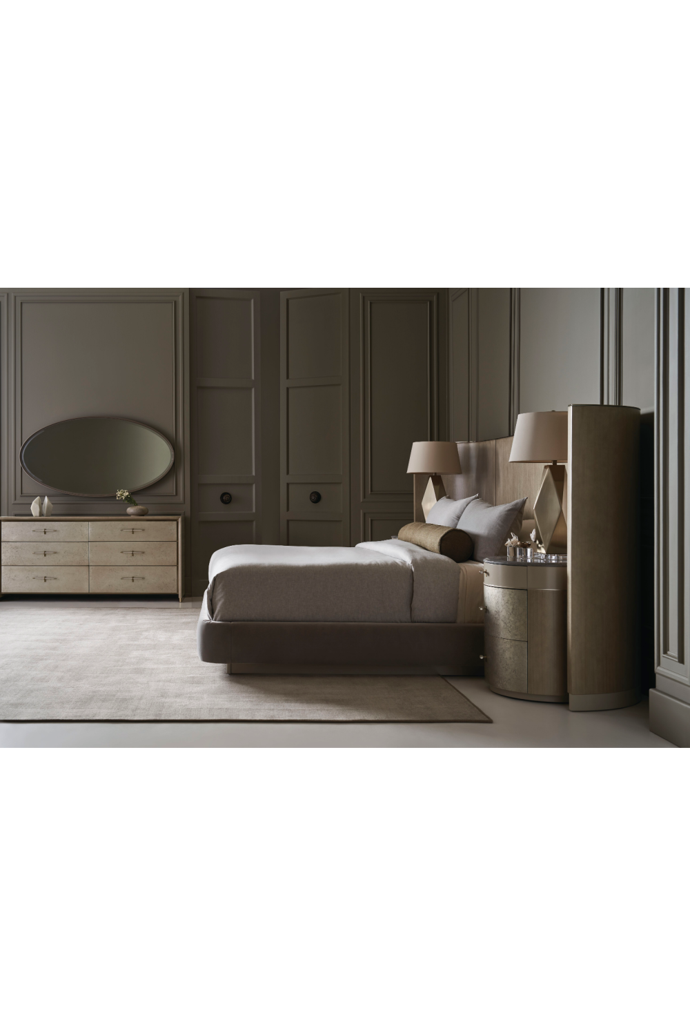 Gray Minimalist Winged Bed | Caracole Dream Chaser | Caracole.eu.com