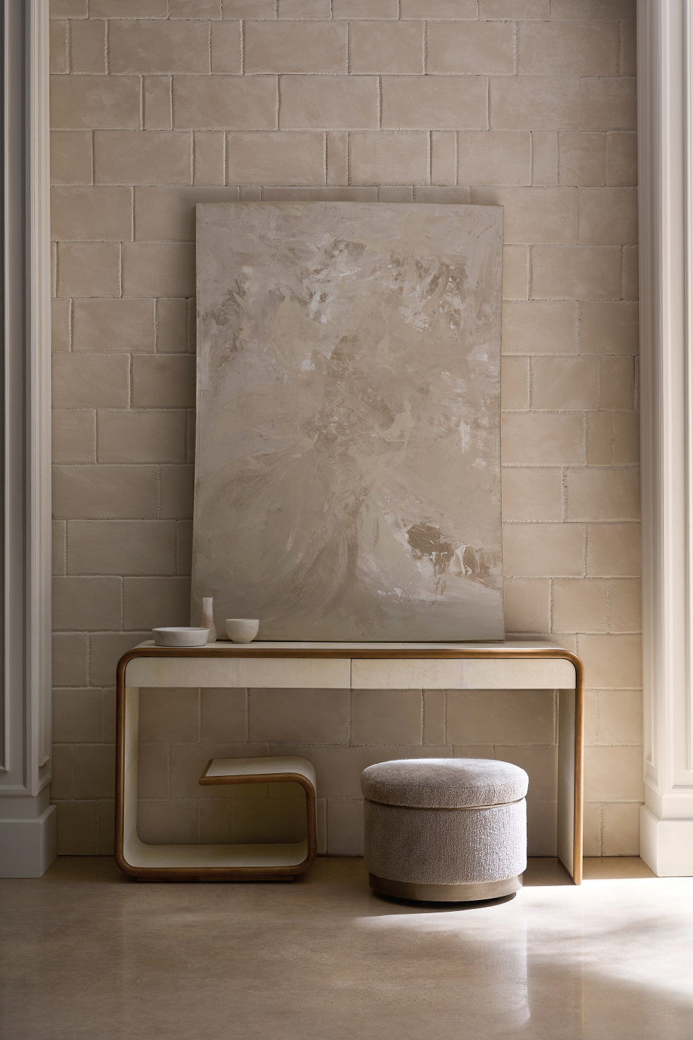 Round Chenille Storage Ottoman | Caracole Ritz | Caracole.eu.com