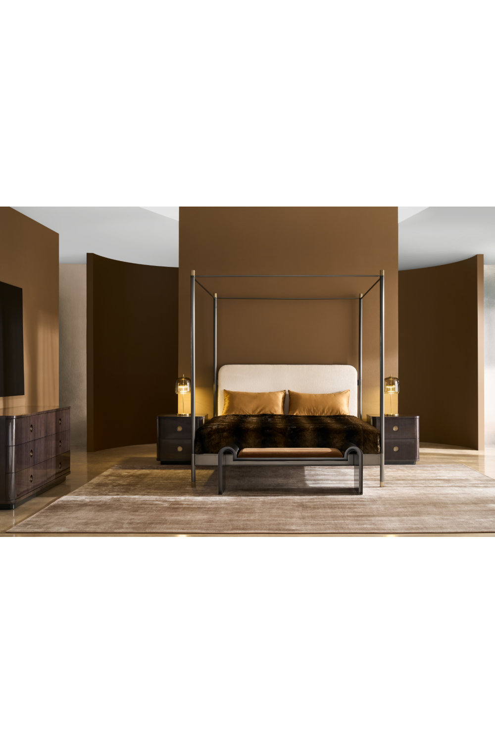 Bronze Framed Velvet Bench | Caracole Beau | Caracole.eu.com