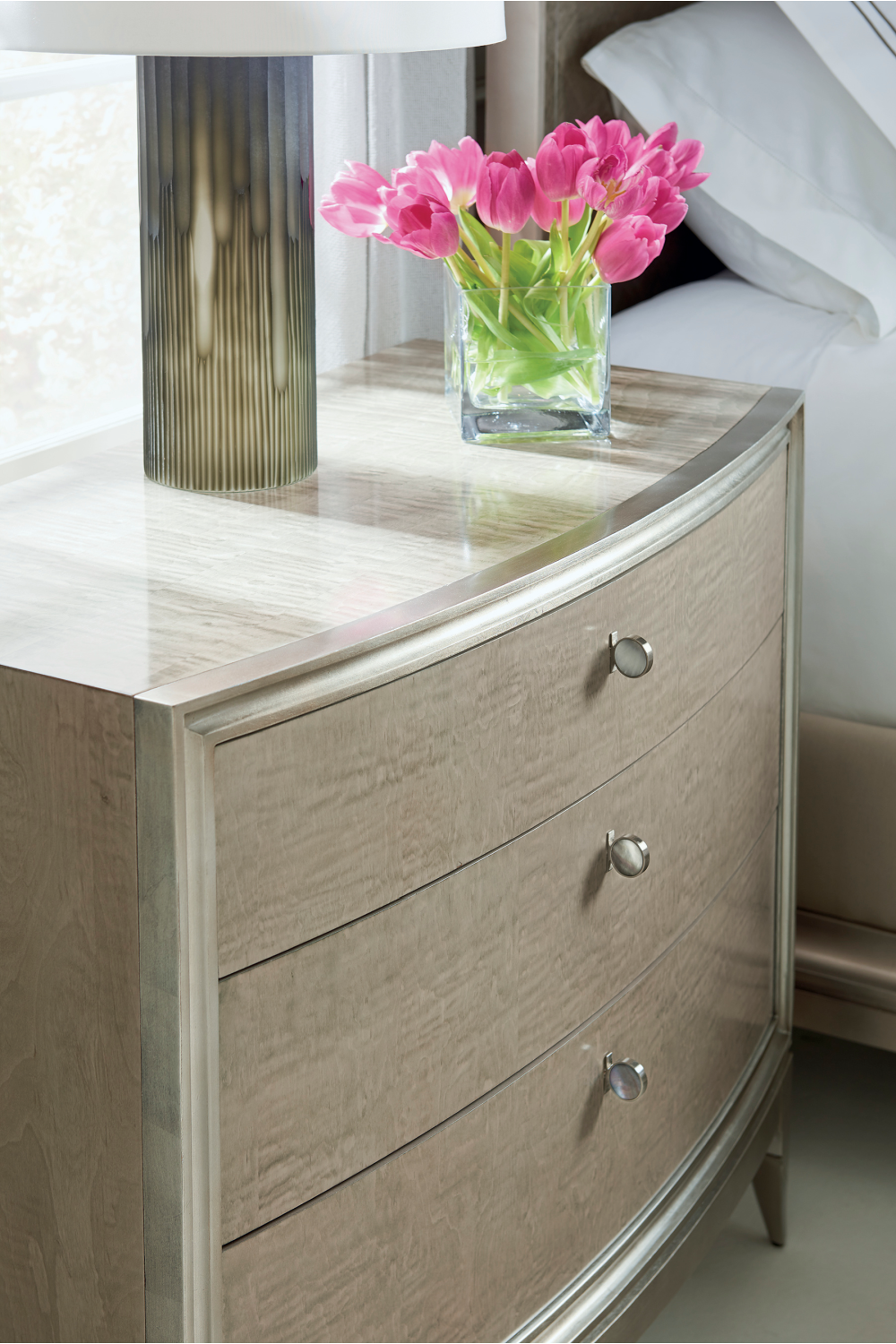 Silver Leaf 3-Drawer Nightstand | Caracole Rise And Shine | Caracole.eu.com