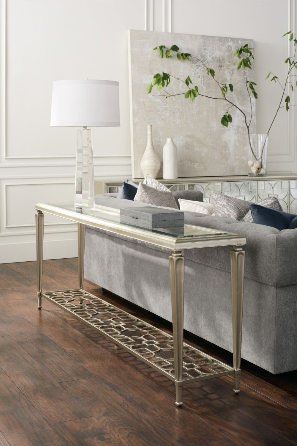 Taupe Silver Console Table | Caracole Highly Social | Caracole.eu.com