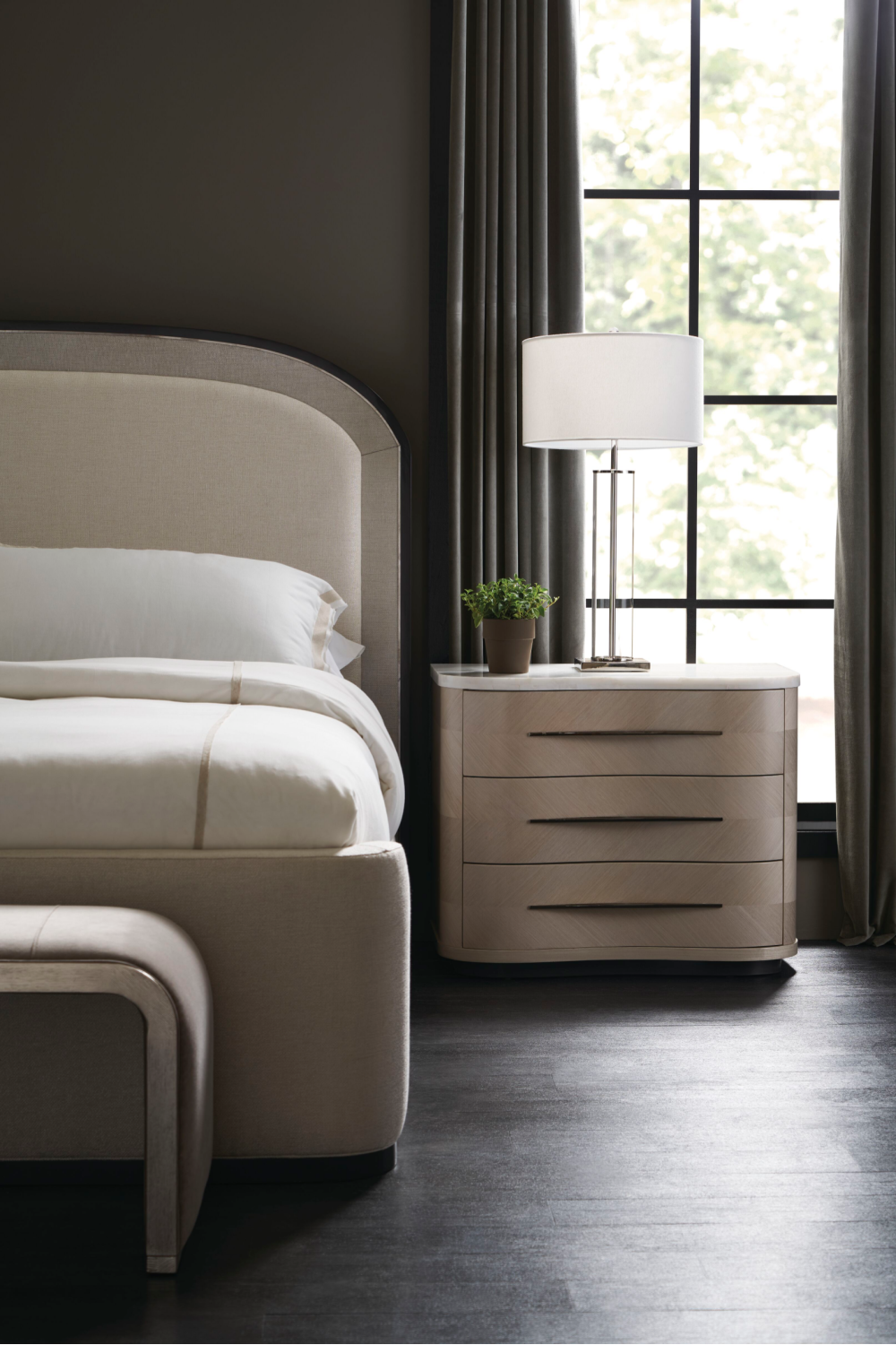 Taupe Velvet Bench | Caracole Traverse | Caracole.eu.com