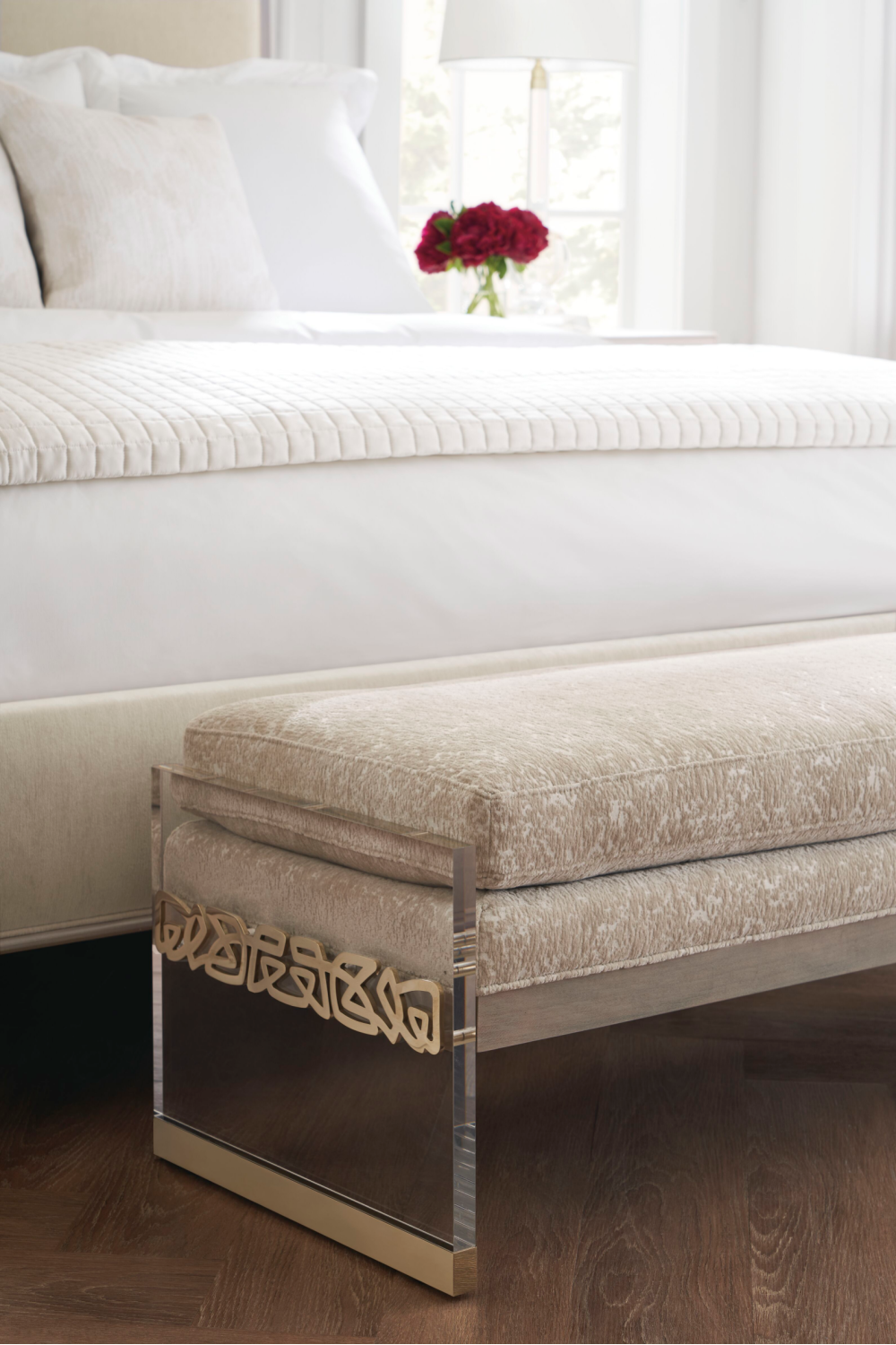 Cream Chenille Modern Bed | Caracole Crescendo | Caracole.eu.com