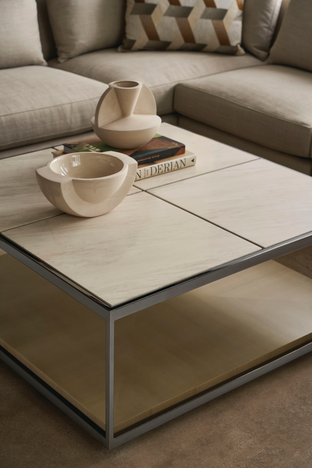 Cream Travertine Cocktail Table | Caracole Cartesian | Caracole.eu.com