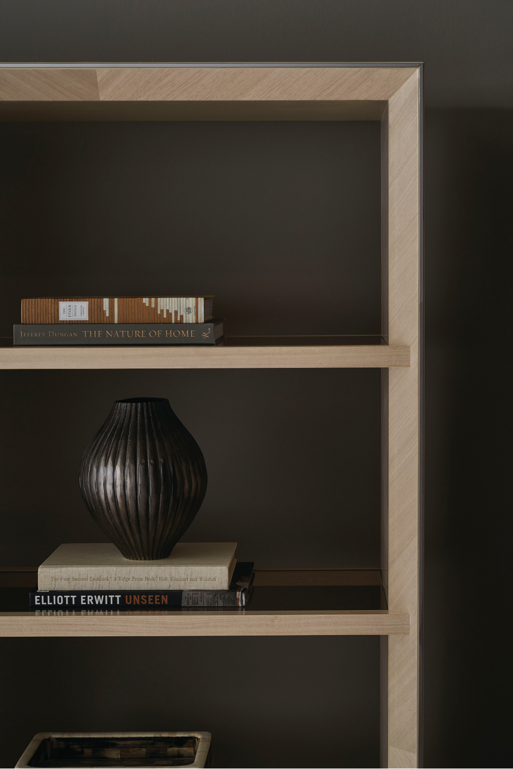 Bronze Glass Shelf Bookcase | Caracole High Rise | Caracole.eu.com