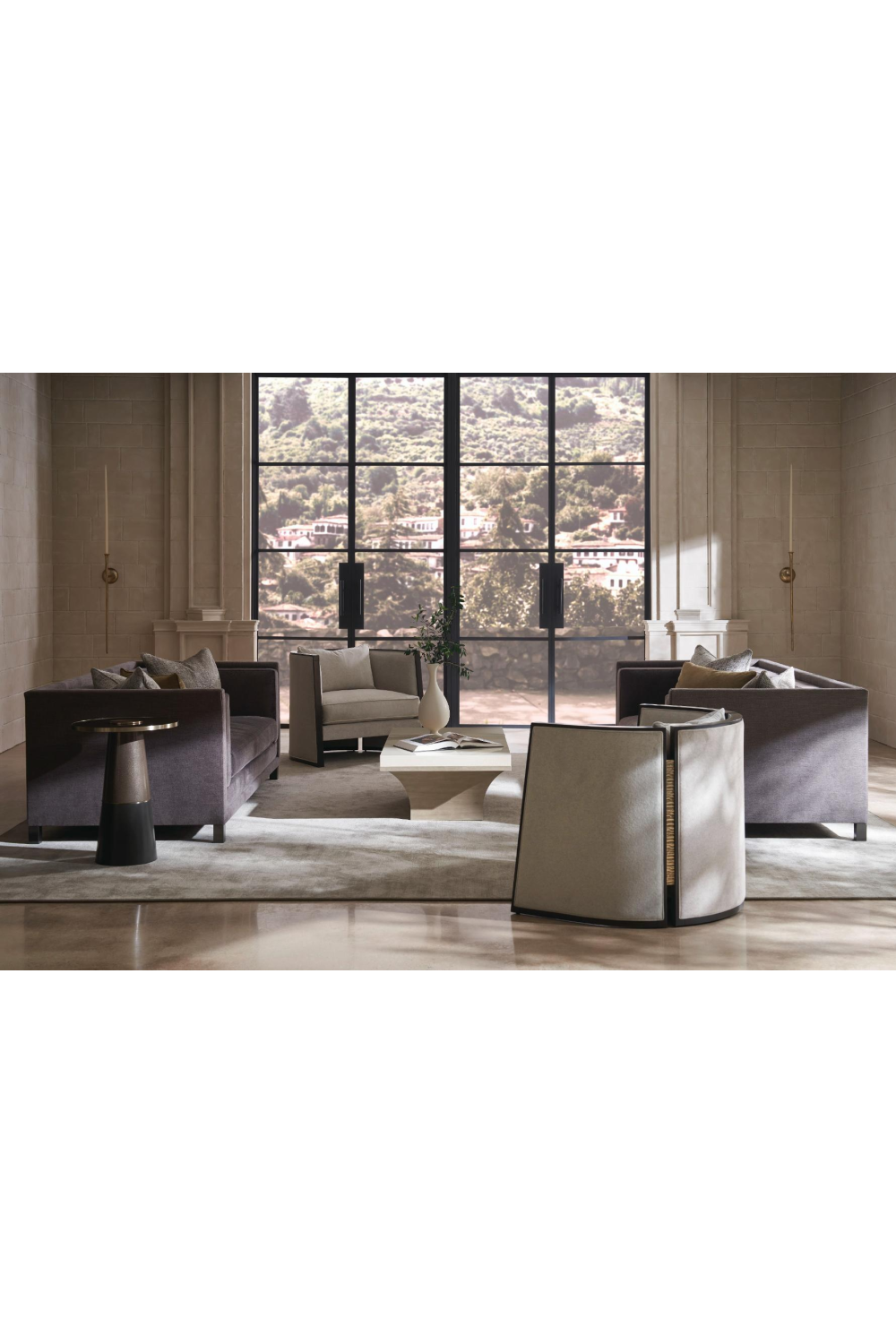 Bronze Glass Pedestal Side Table | Caracole Aperture | Caracole.eu.com