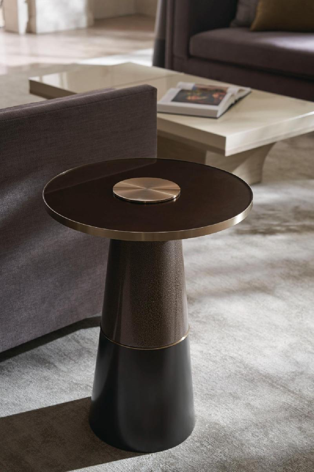 Bronze Glass Pedestal Side Table | Caracole Aperture | Caracole.eu.com