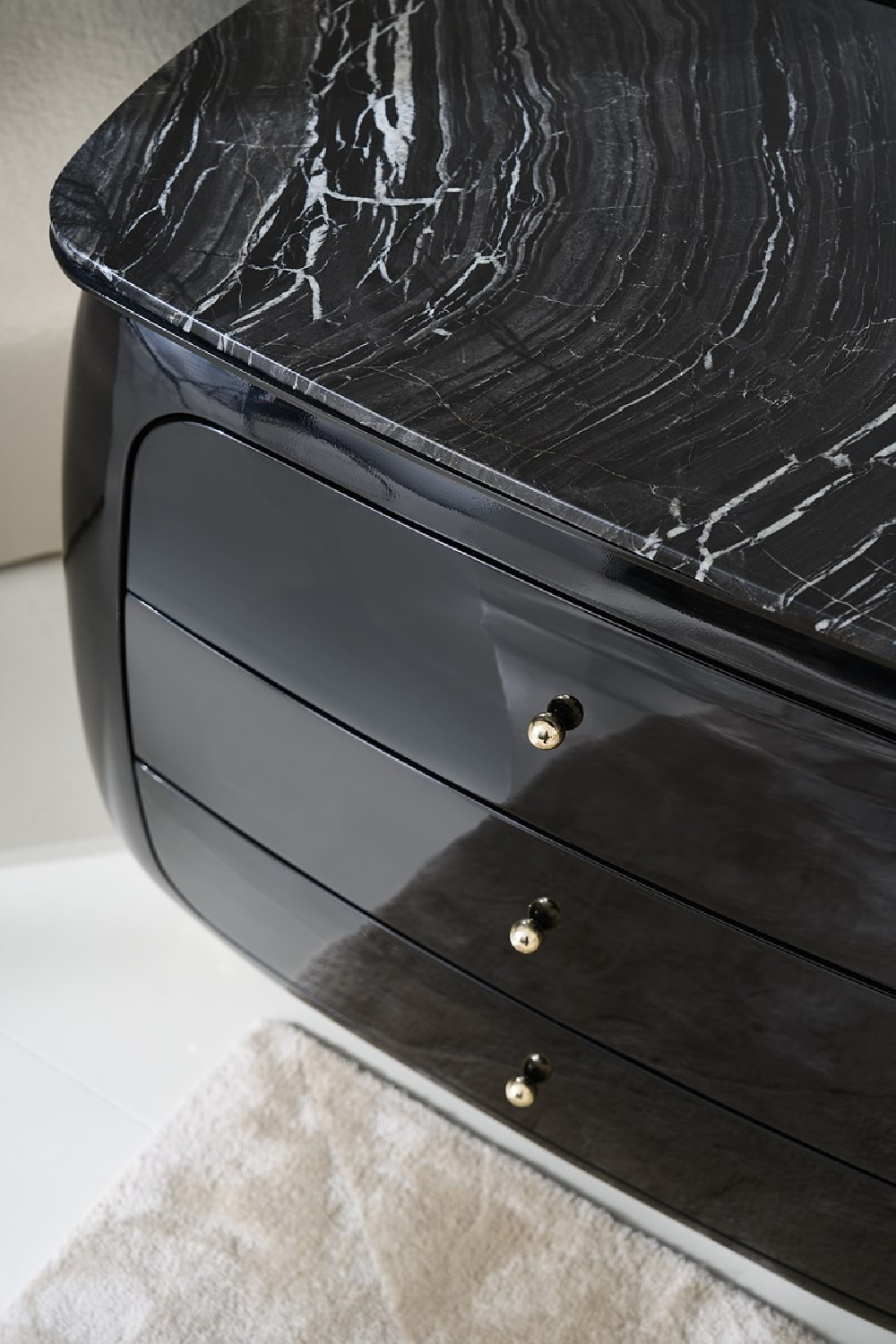 Black 3-Drawer Curved Nighstand | Caracole Cabochon | Oroa.com