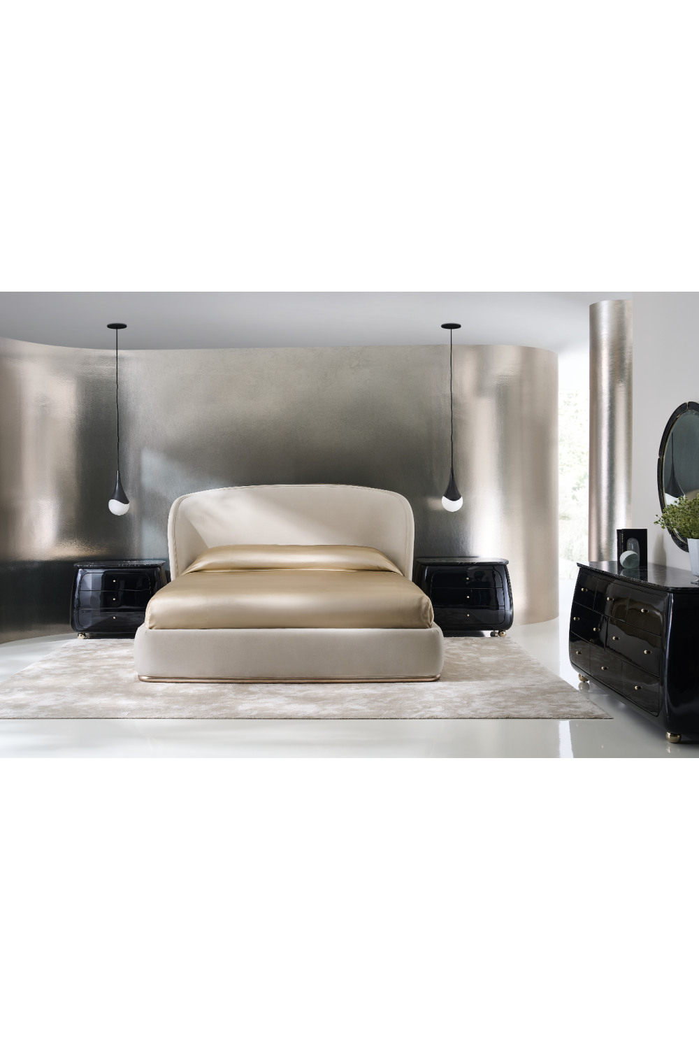Curved Back Velvet Bed | Caracole Opal | Caracole.eu.com