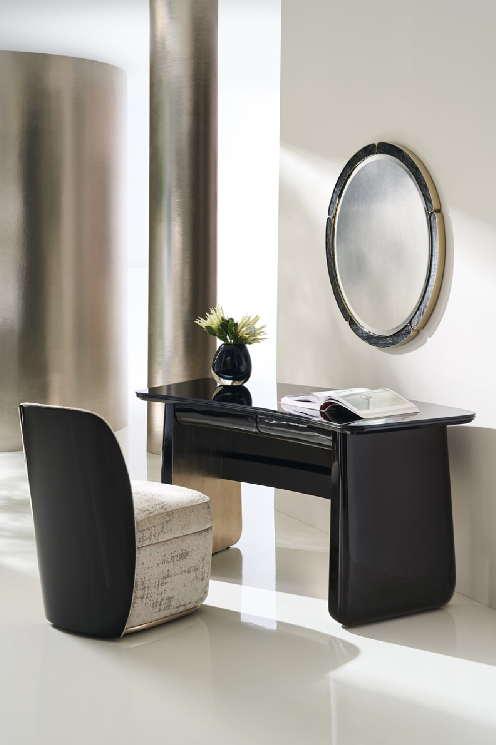 Black Glass 2-Drawer Desk | Caracole Cabochon | Caracole.eu.com