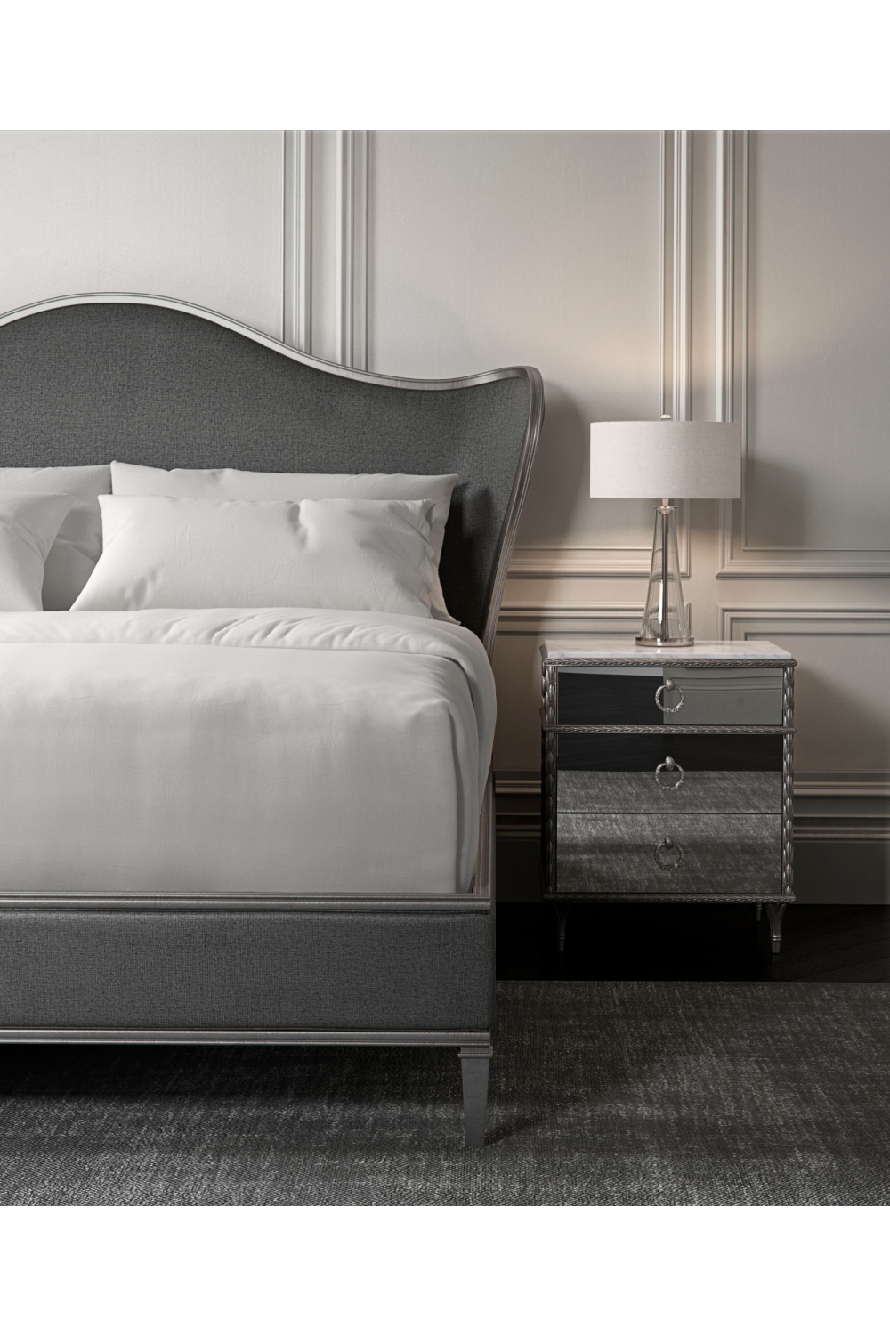 Gray Camelback Upholstered Bed | Caracole Bedtime Beauty | Caracole.eu.com