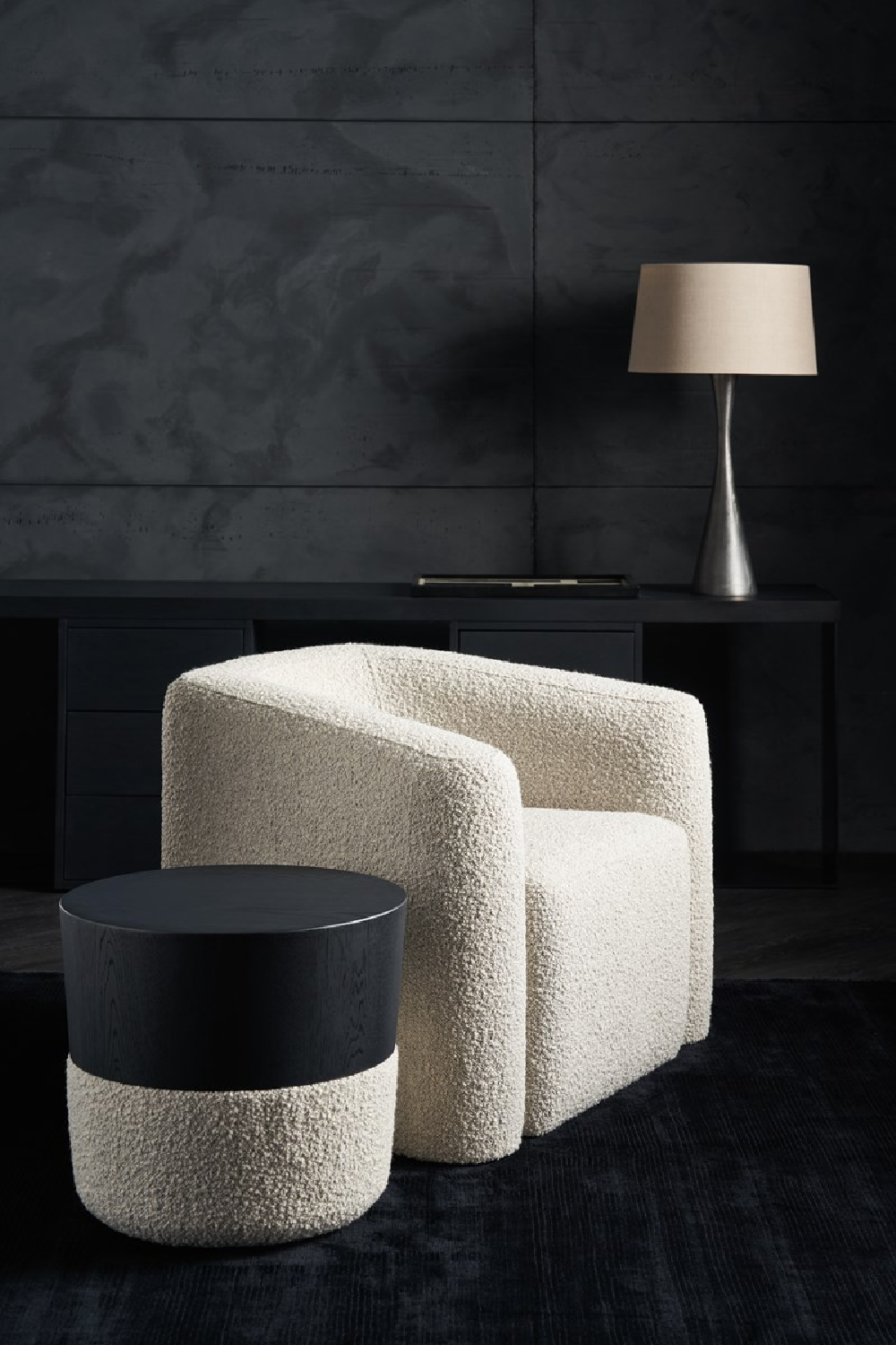 Bouclé Base Round Side Table | Caracole Etta | Caracole.eu.com