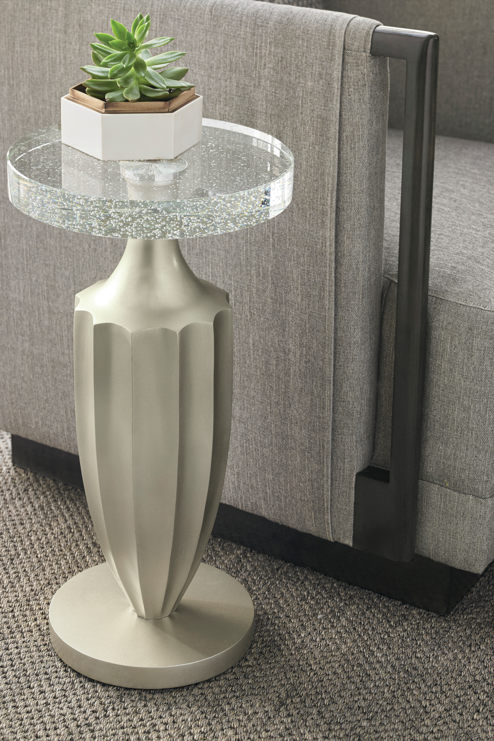 Taupe Fluted Accent Table | Caracole Just A Little Jazz | Caracole.eu.com
