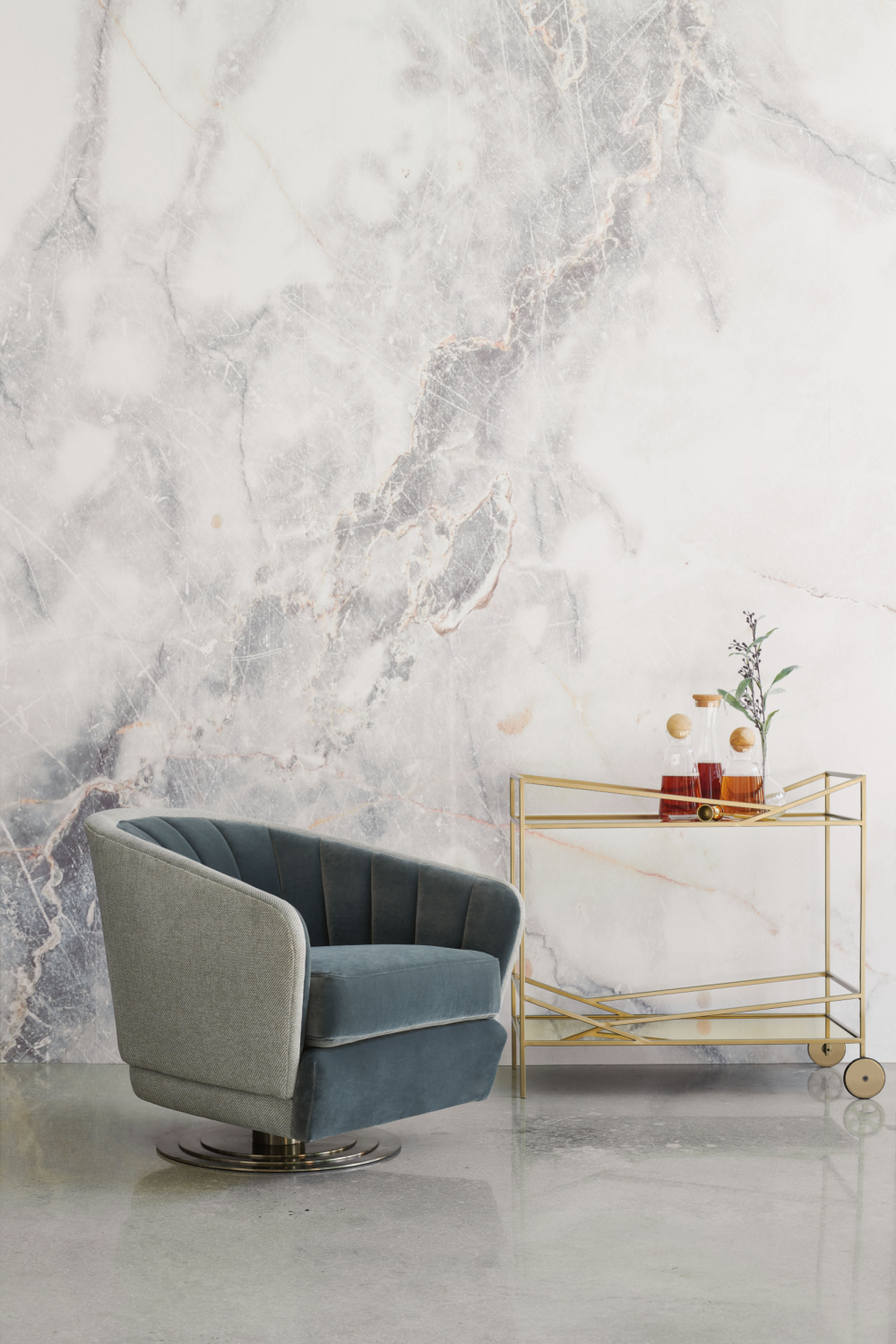 Chanelled Turquoise Swivel Chair | Caracole Concentric | Caracole.eu.com