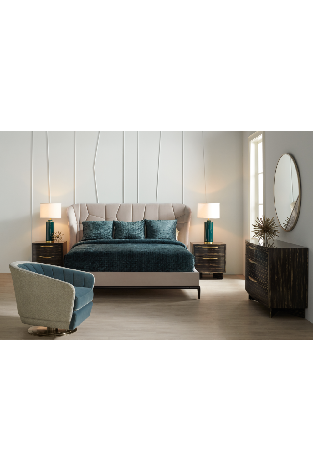 Beige Modern Upholstered California King Bed | Caracole Vector | Caracole.eu.com