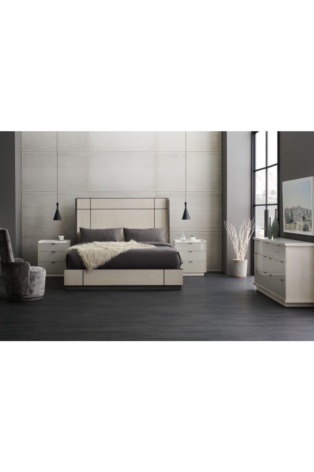 Taupe Modern Bed | Caracole Repetition Wood | Caracole.eu.com