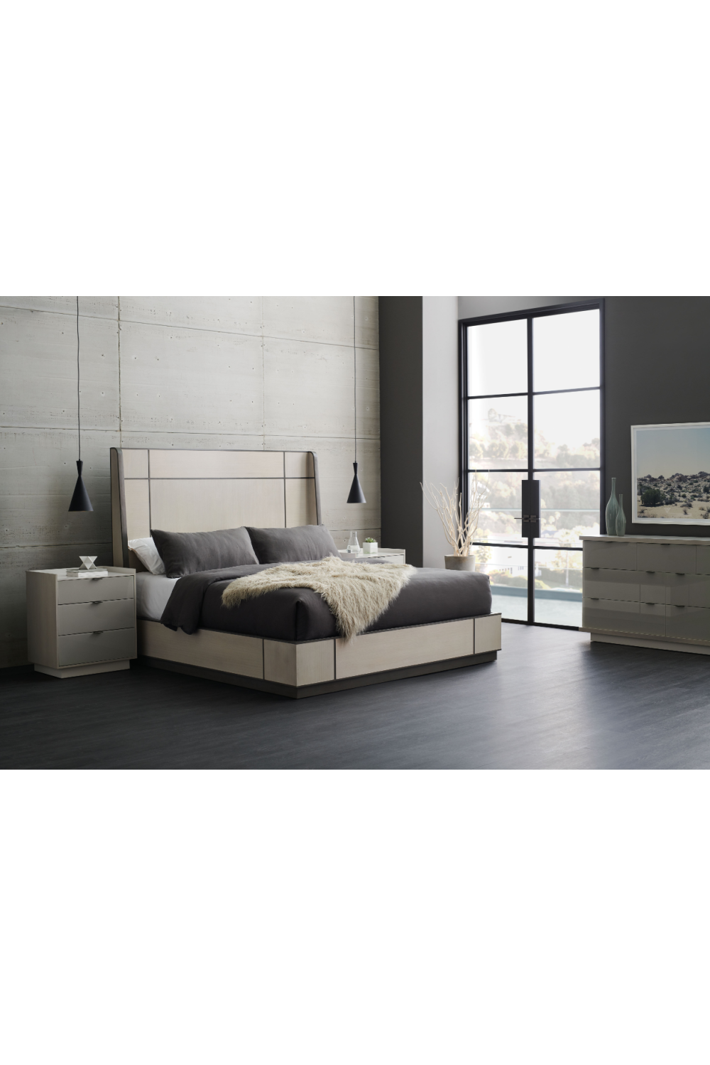 Taupe Modern Bed | Caracole Repetition Wood | Caracole.eu.com