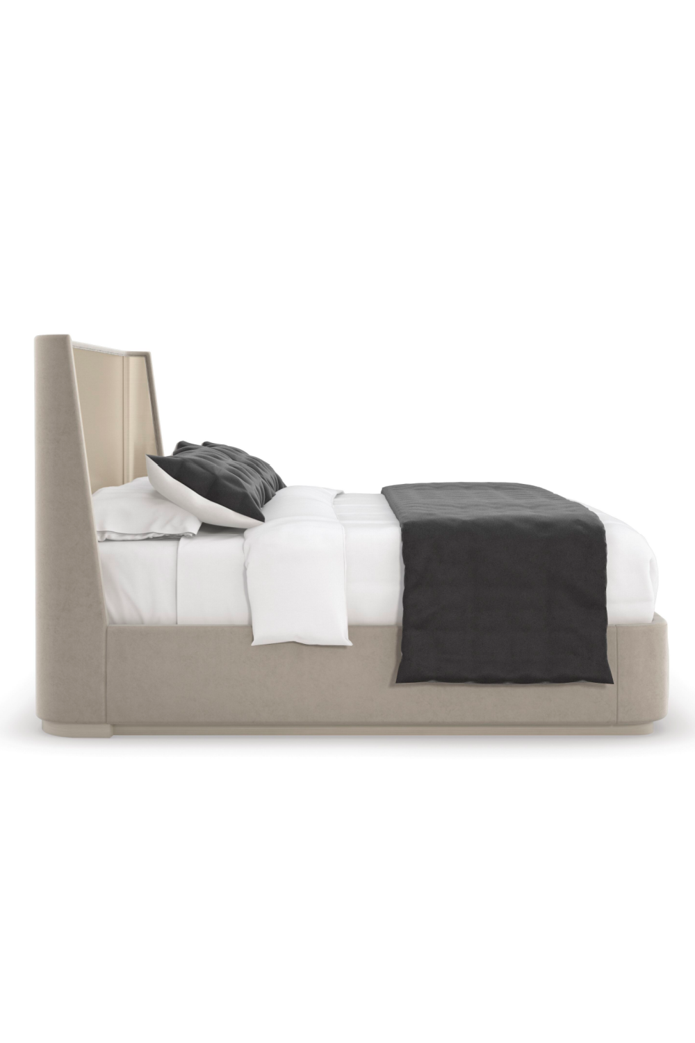 Beige Suede Platform Bed | Caracole Da Vita | Caracole.eu.com