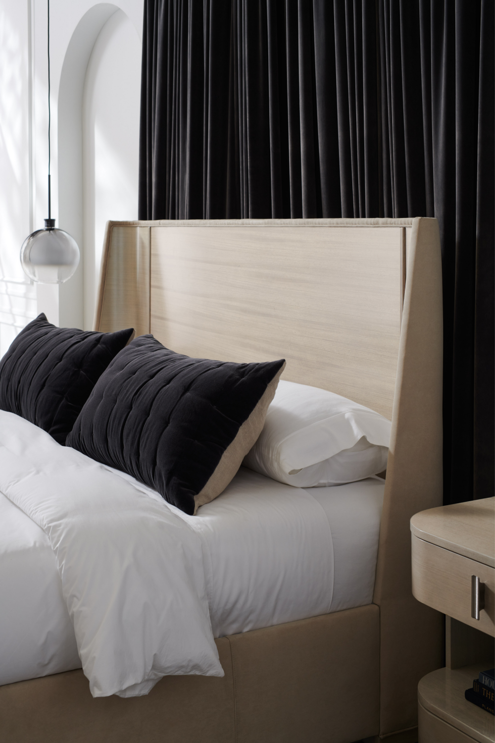 Beige Suede Platform Bed | Caracole Da Vita | Caracole.eu.com