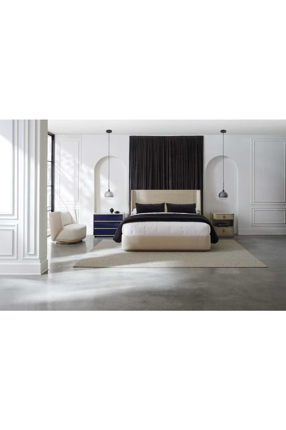 Beige Suede Platform Bed | Caracole Da Vita | Caracole.eu.com