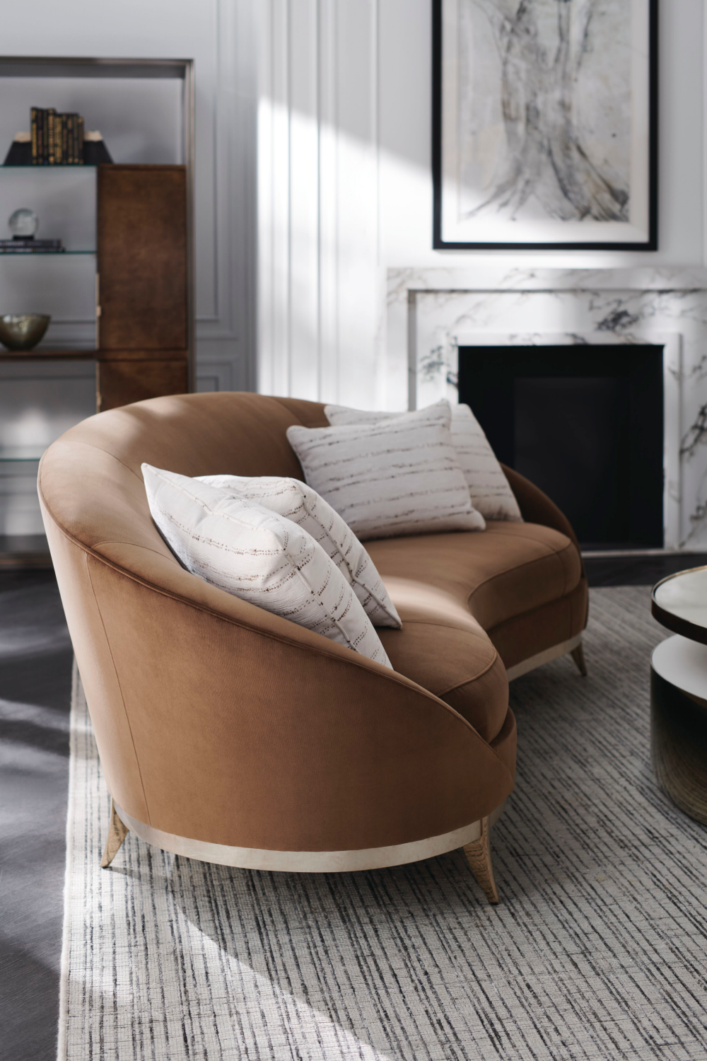 Brown Velvet Curved Sofa | Caracole Main Event | Caracole.eu.com