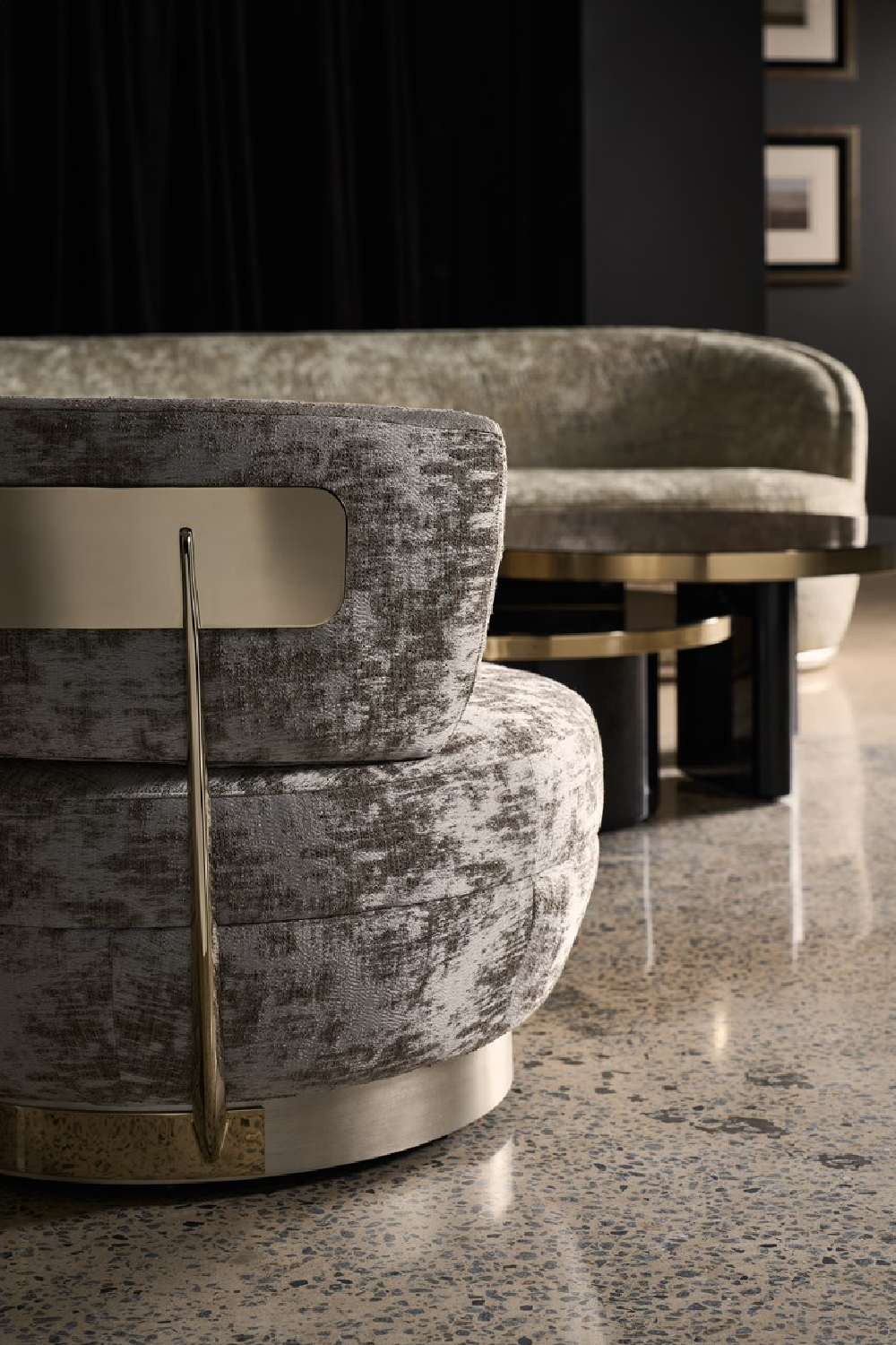 Chenille Swivel Lounge Chair | Caracole Celeste | Caracole.eu.com