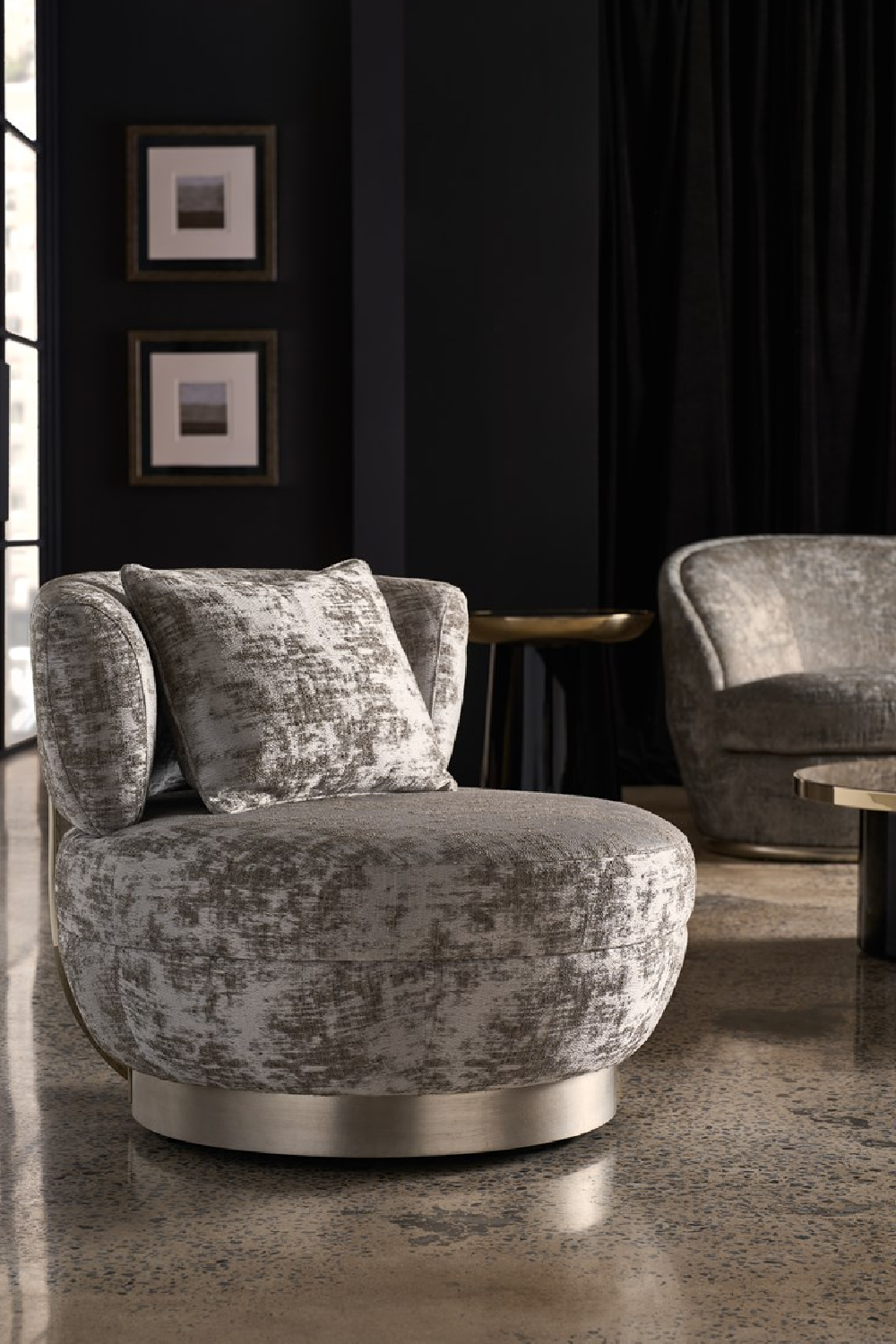 Chenille Swivel Lounge Chair | Caracole Celeste | Caracole.eu.com
