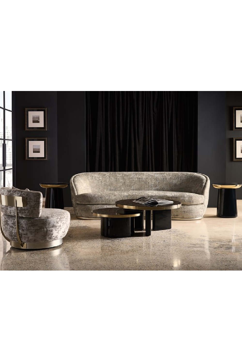 Chenille Swivel Lounge Chair | Caracole Celeste | Caracole.eu.com