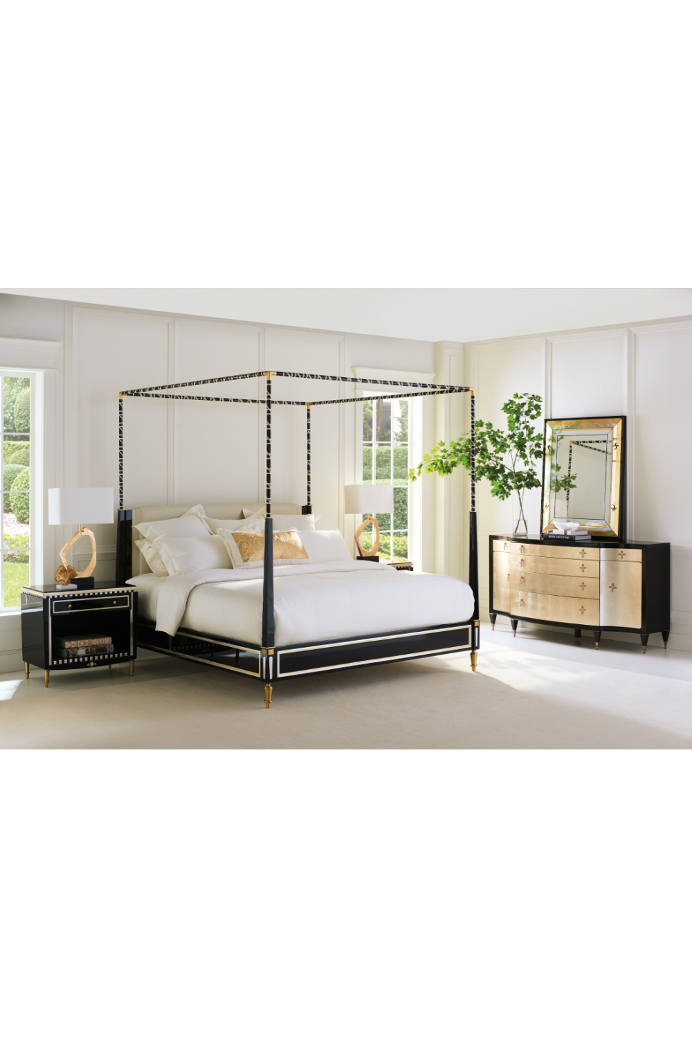 Black Leather Canopy Bed | Caracole The Couturier | Caracole.eu.com