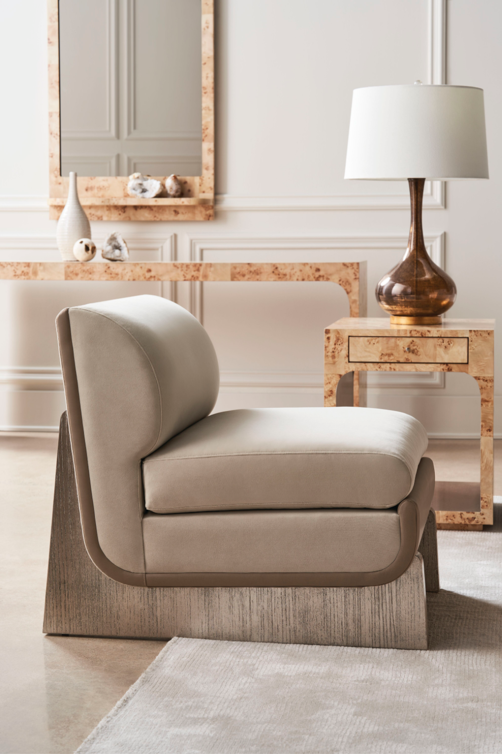 Taupe Velvet Accent Chair | Caracole You Sleigh Me | Caracole.eu.com