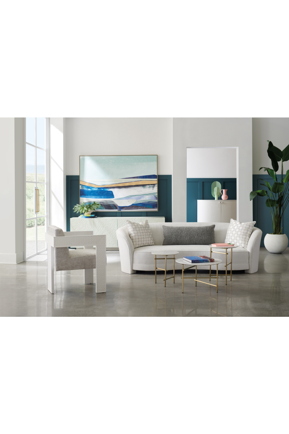 Light Gray Curved Sofa | Caracole Ahead Of The Curve | Caracole.eu.com