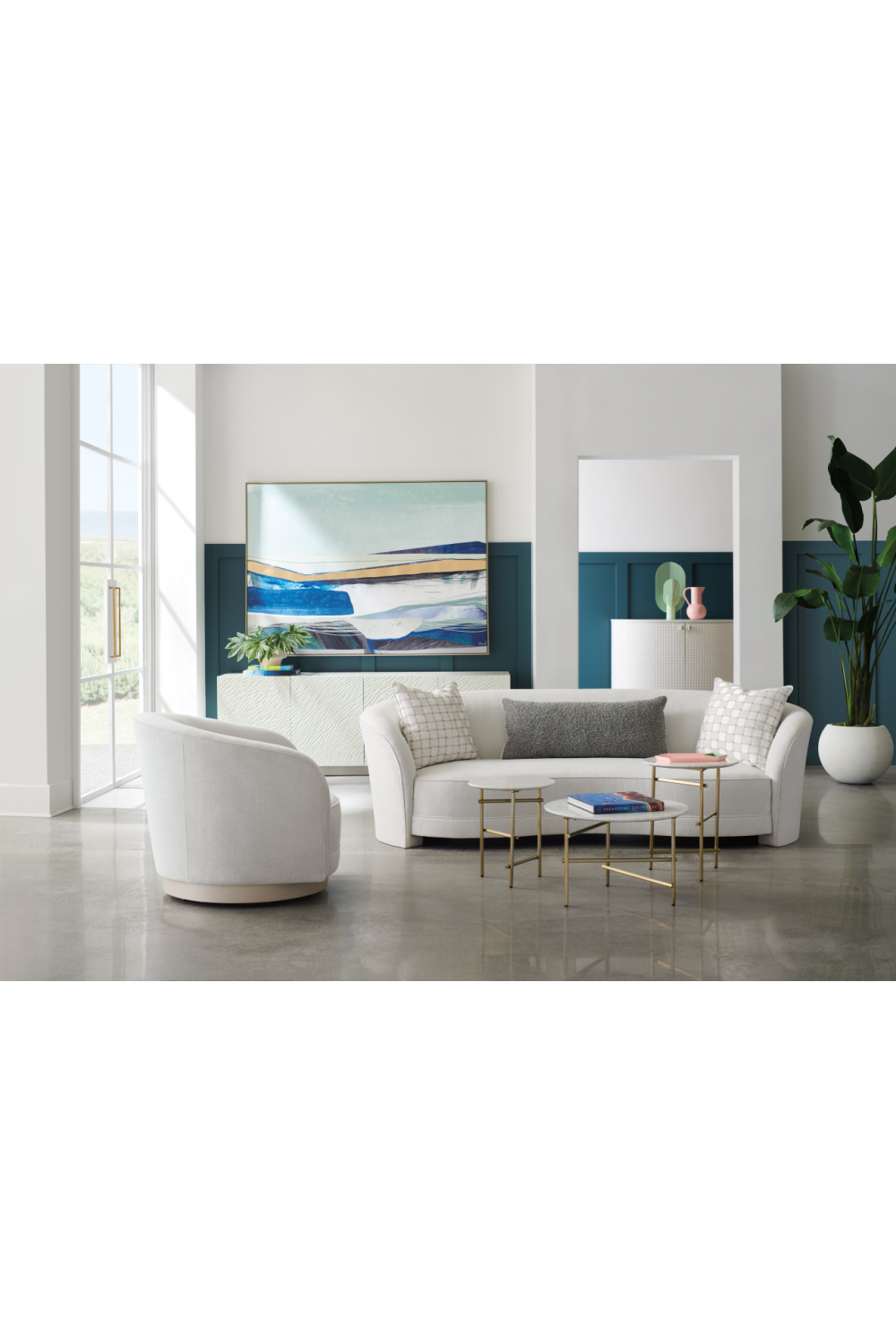 Light Gray Curved Sofa | Caracole Ahead Of The Curve | Caracole.eu.com