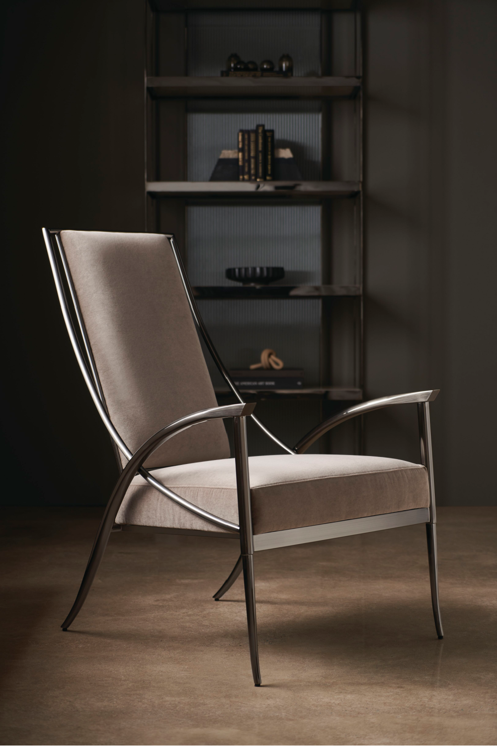 Smoked Stainless Steel Armchair | Caracole Mantis | Caracole.eu.com