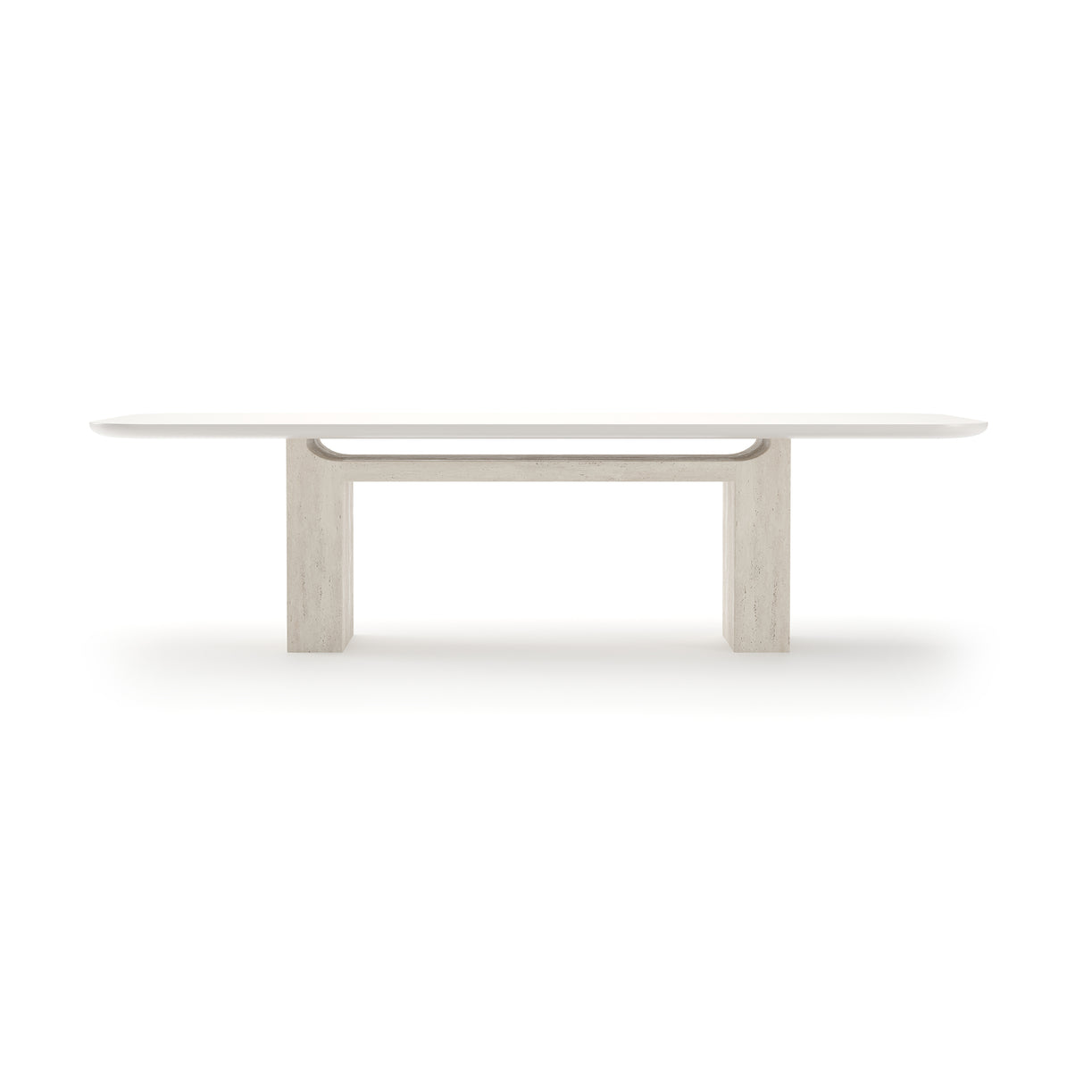 Travertine Pedestal Rectangular Dining Table | Caracole Overlap