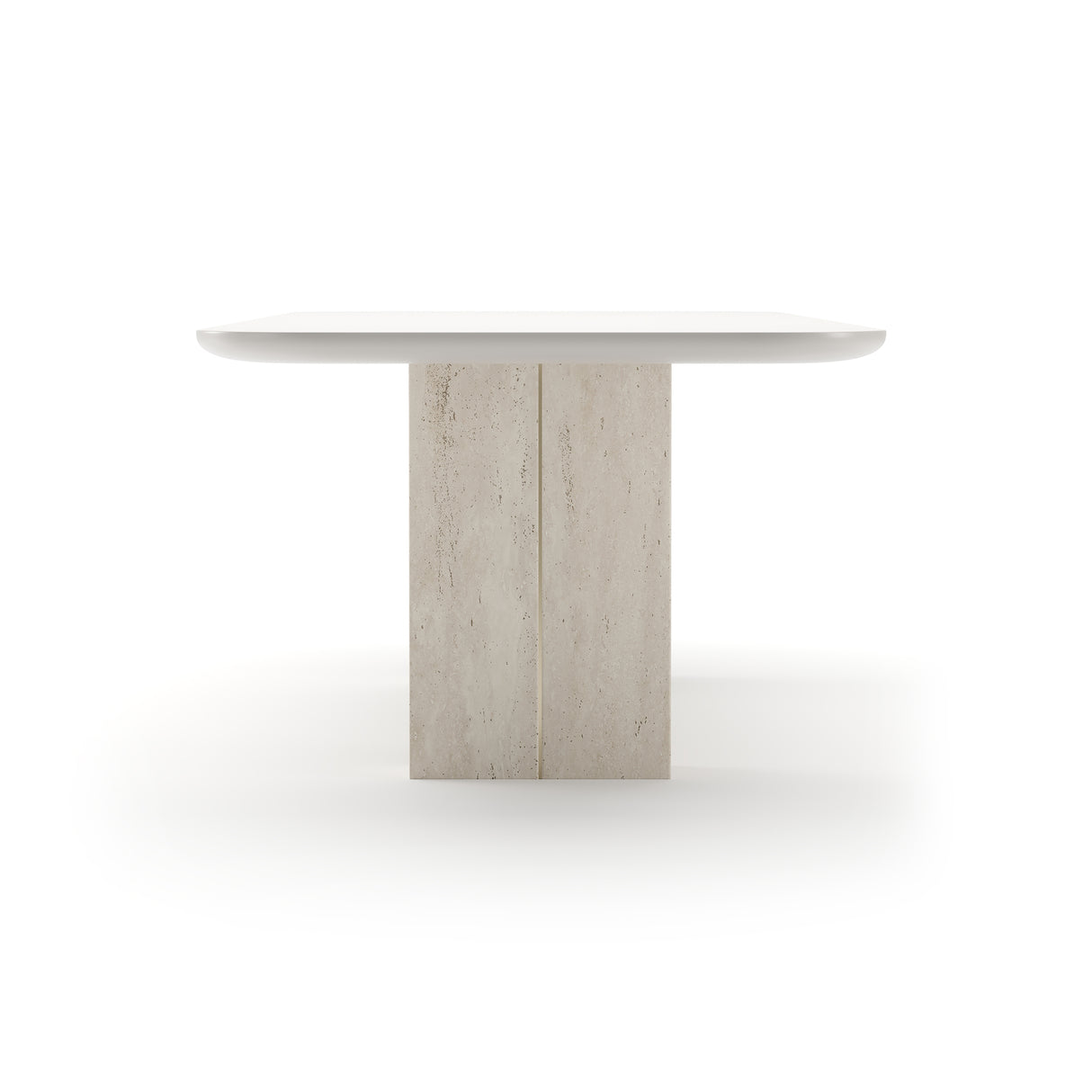 Travertine Pedestal Rectangular Dining Table | Caracole Overlap
