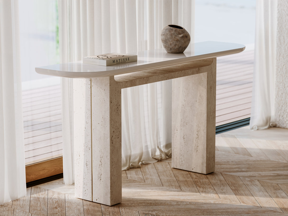 Travertine Panels Console Table | Caracole Overlap