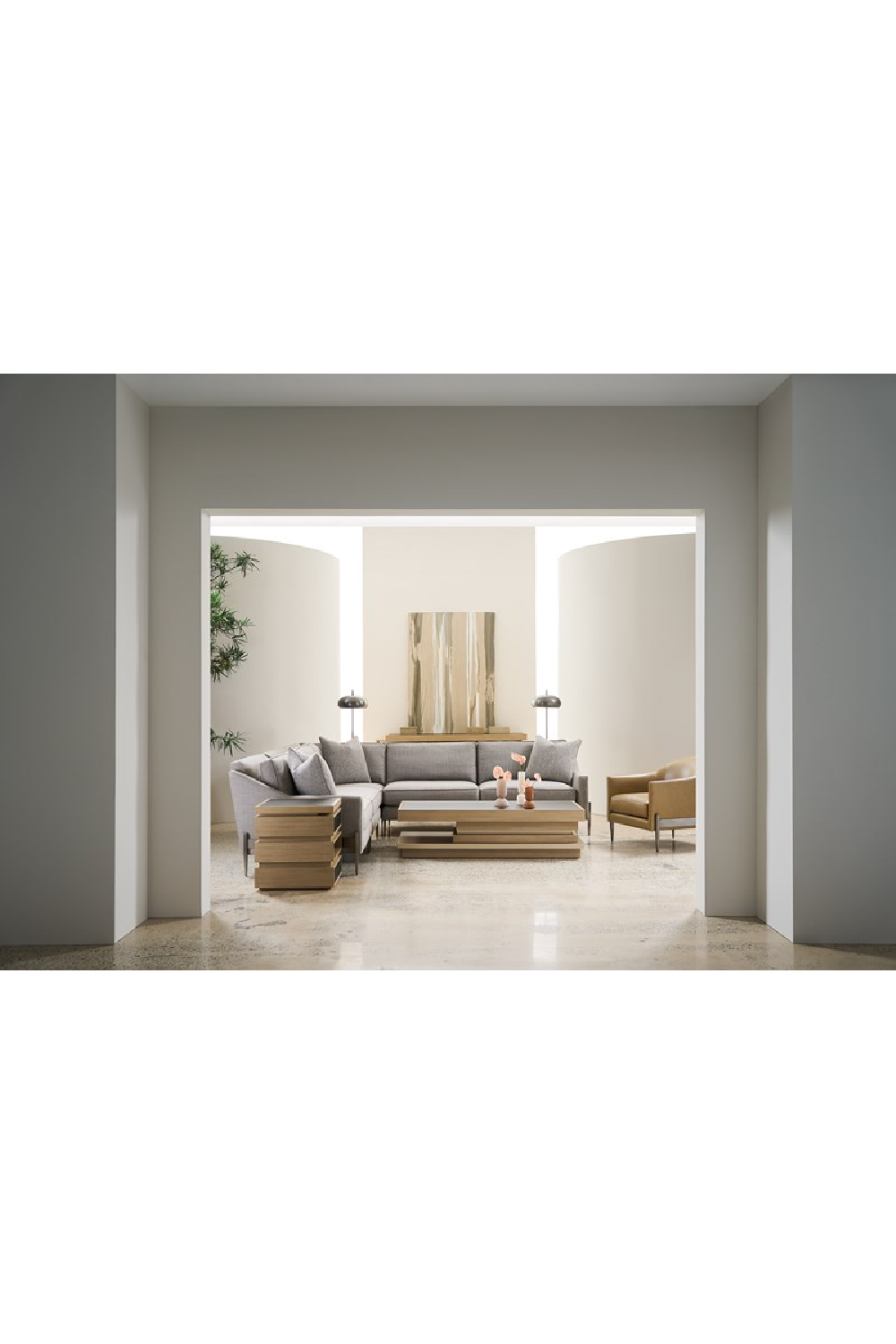 Taupe Leather Lounge Chair | Caracole Rebound | Caracole.eu.com