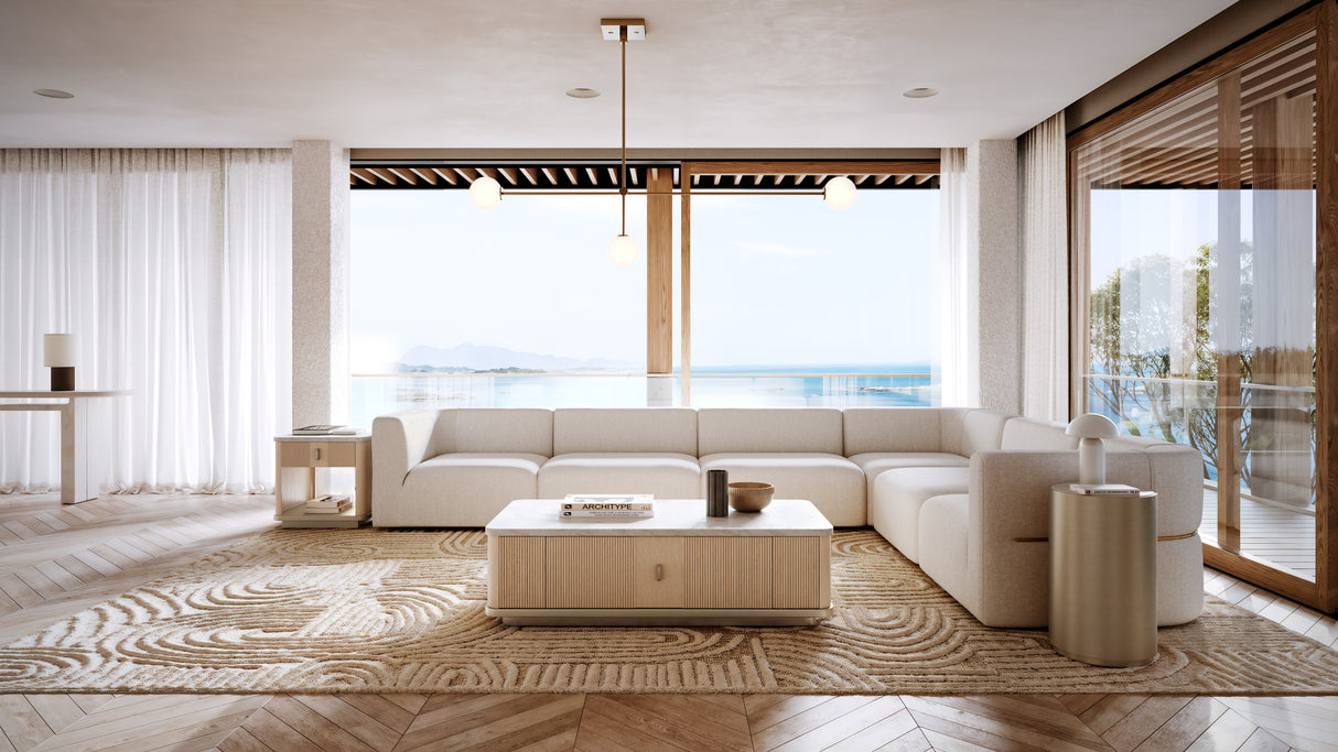 Beige Ribbed Linen Lounge Chair | Caracole Seta