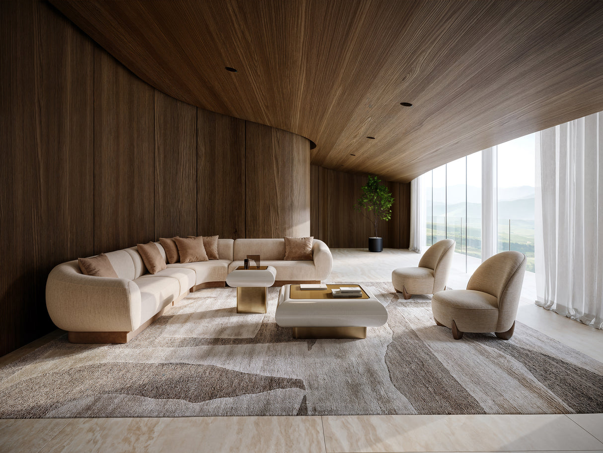 Beige Ribbed Linen Lounge Chair | Caracole Seta